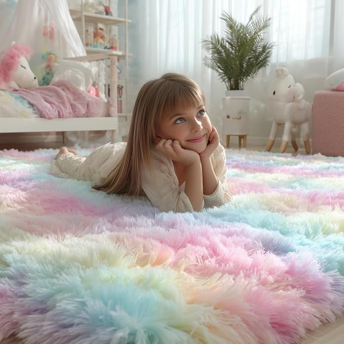 PAGISOFE 4x6 Rainbow Fluffy Soft Plush Area Rugs - Image 2