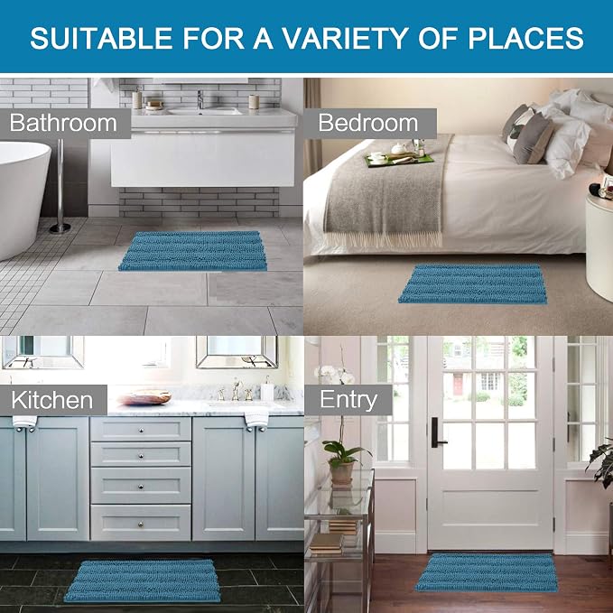 H.VERSAILTEX Turquoise Bathroom Rug, 2 Piece Bathroom Rug Set Slip-Resistant - Image 6