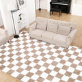 Super Soft Rug for Bedroom, 8x10 Ft Beige and White Area Rug Classic Checkered by TOOHUB