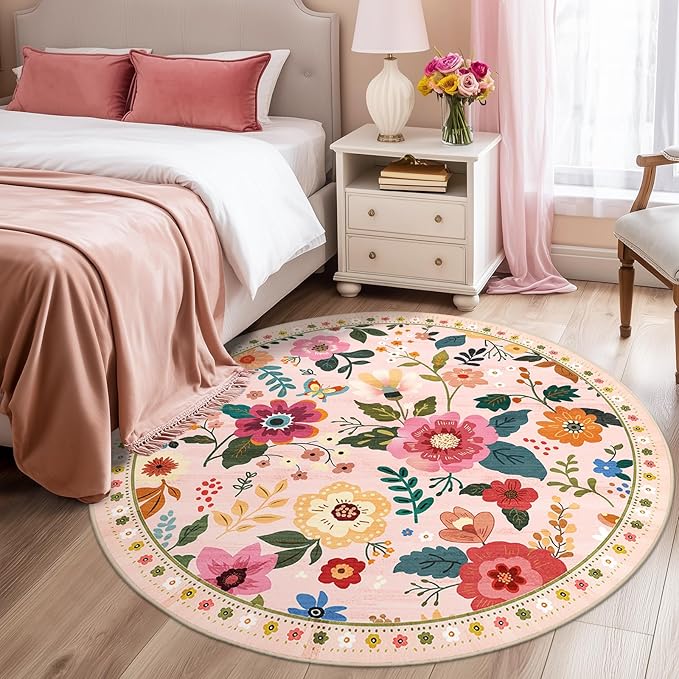 RELEANY Floral 8ft Area Rugs Washable Print Boho Cute Carpet Non Slip Flower - Image 2