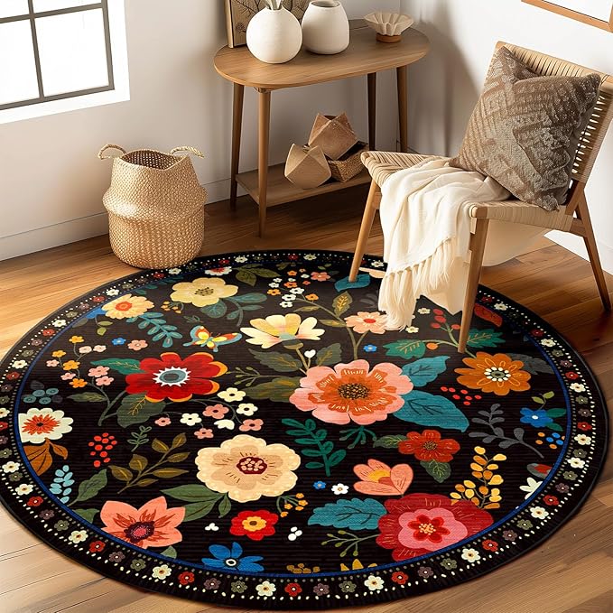 RELEANY Floral 6ft Area Rugs Washable Print Boho Cute Carpet Non Slip Flower by RELEANY