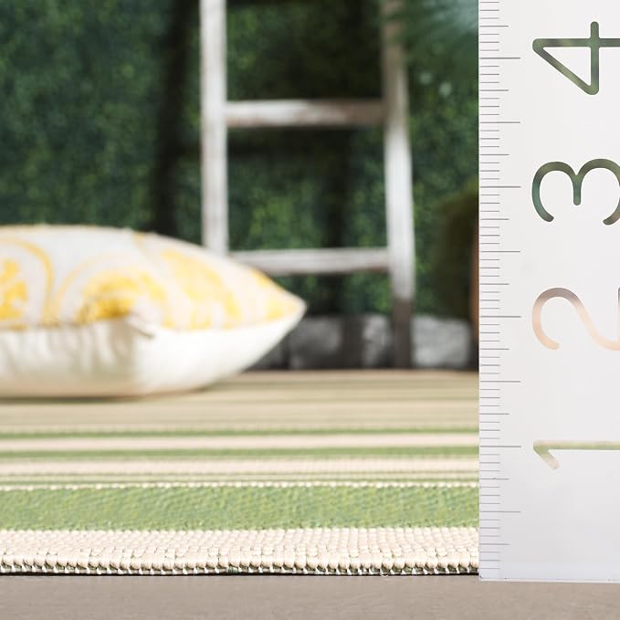 SAFAVIEH Courtyard Collection 2'3' x 12' Green/Beige CY6062 Stripe Indoor/ - Image 4