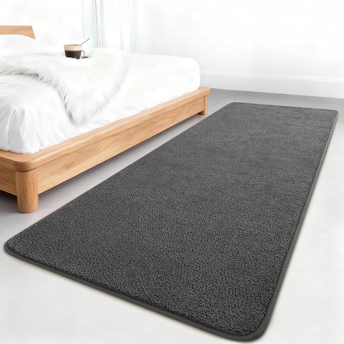 2x6 Feet Runner Rugs for Hallway, Dark-Grey Modern Soft Bedroom Bedside Rug - Image 3