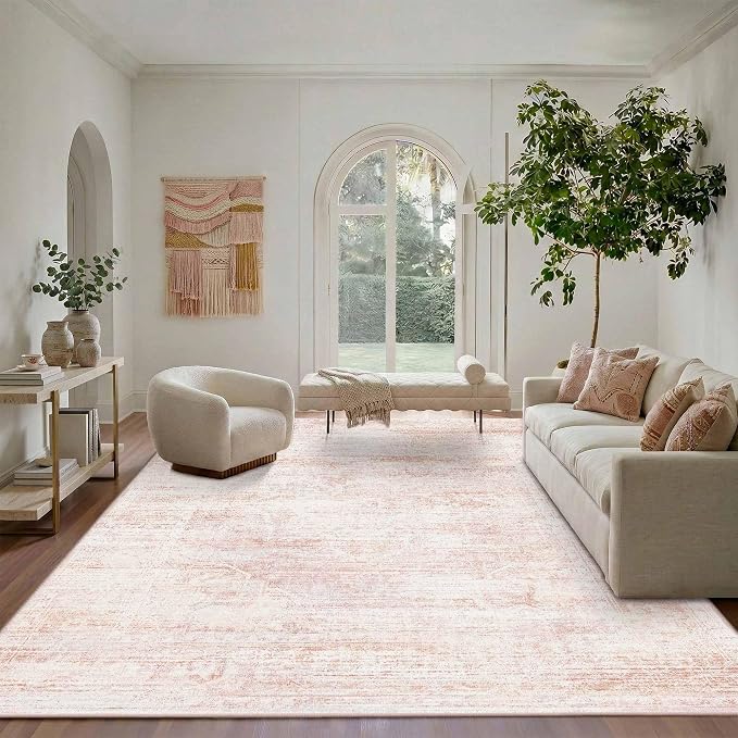 Latte&Fog Pink 8x10 Rugs for Living Room, Vintage Large Area Rugs for Girls - Image 5