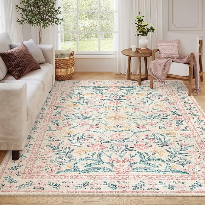 Wonnitar 8x10 Washbale Rugs for Living Room, Boho Pink Room Decor for Girls by Wonnitar
