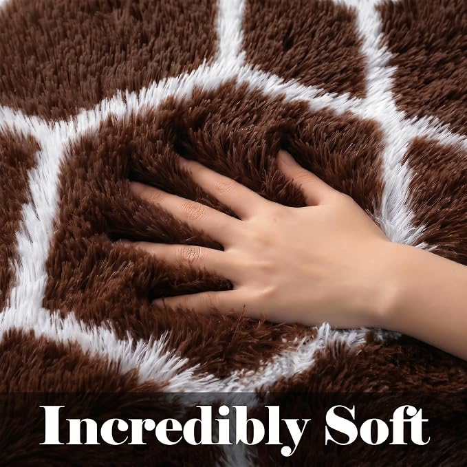 ONASAR 6x9 Area Rugs for Living Room Bedroom, Large Fluffy Brown and White - Image 2