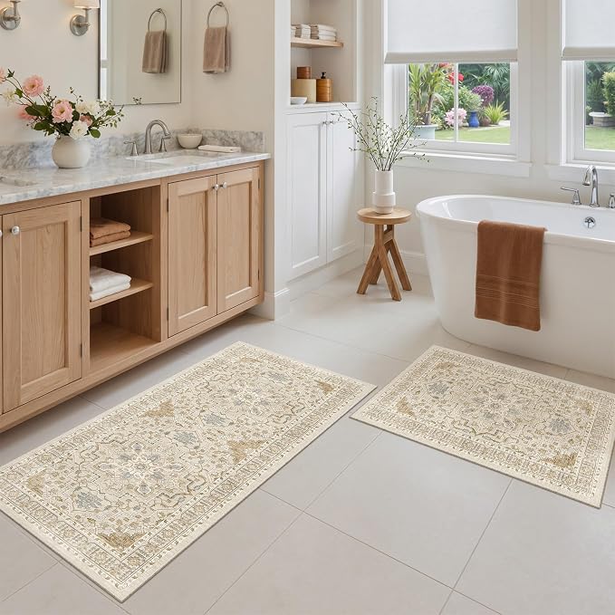 Madane 2-Piece Kitchen Runner Rug Set, Small Area Rug Non-Slip Vintage Door Mat - Image 2