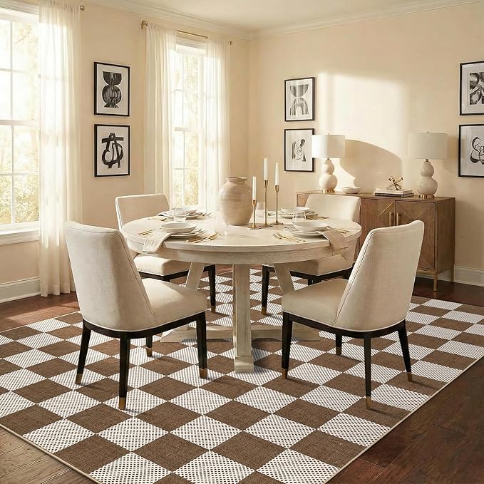 GarveeHome Checkered Terracotta Brown 6x9 Area Rugs Geometric Diamond Dot - Image 3