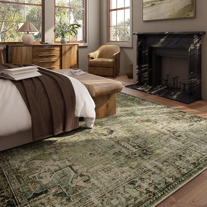 9x12 Area Rugs for Living Room: Washable Bedroom Rug Boho Vintage Rugs Stain - Image 3