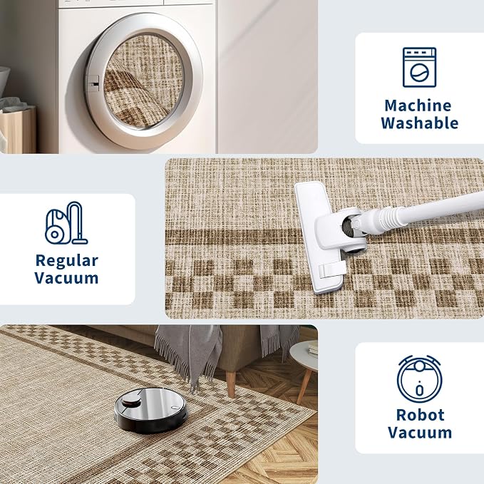 4ft Washable Round Rug for Entryway Modern Checkered Bedroom Circle Rug Non - Image 5