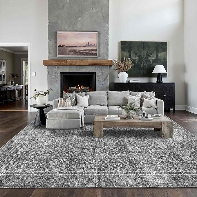 Latte&Fog 8x10 Area Rugs for Living Room, Large Vintage Grey Washable Rug by LatteFog