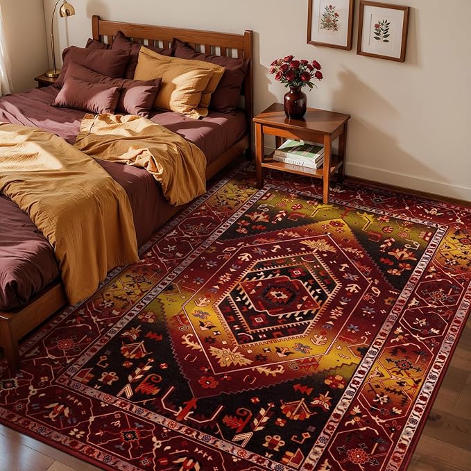 SERISSA Area Rug 3x5 Boho Rugs for Bedroom, Washable Non-Slip Living Room Rug by SERISSAHomeDecorCollection