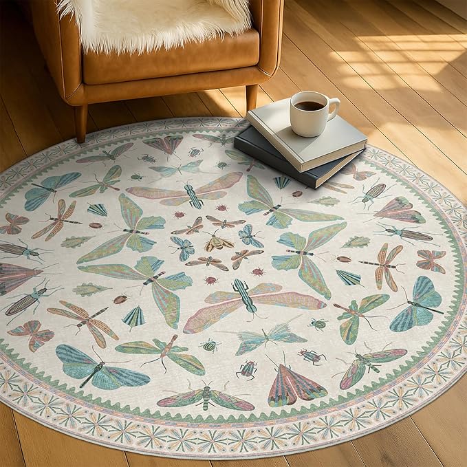 Insect Light Green 5ft Round Area Rug - Image 7