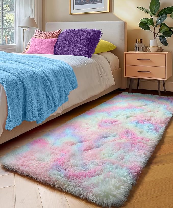 PAGISOFE Rainbow Runner Rugs for Girls Bedroom Plush Fluffy Hallway Rug 2x6 Ft - Image 7