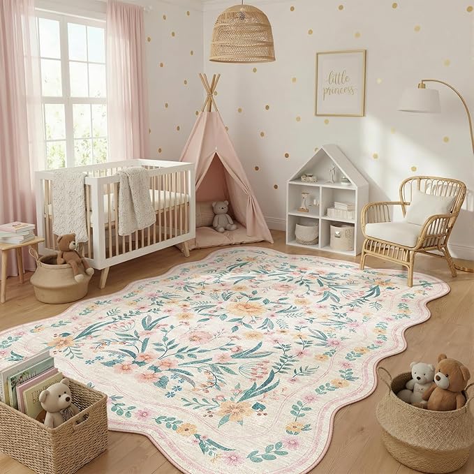 8x10 Scalloped Rug for Living Room, Washable Rugs Soft Low Pile Non Slip Rugs - Image 6
