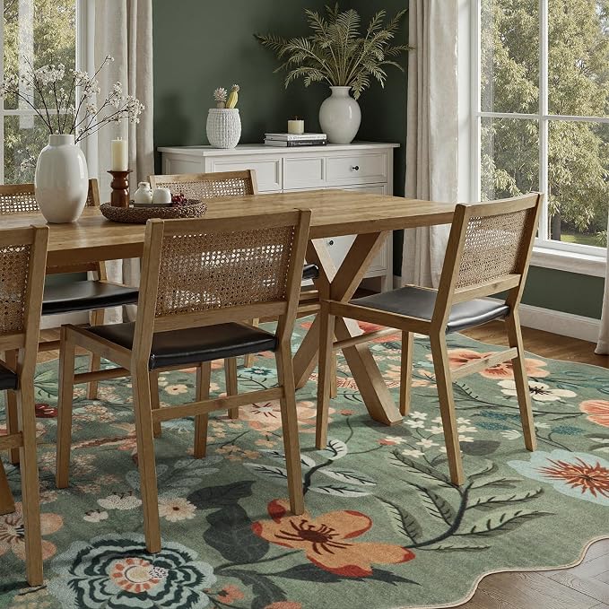 DCX Vintage Floral Rug 9x12, Washable Sage Green Rug - Image 4