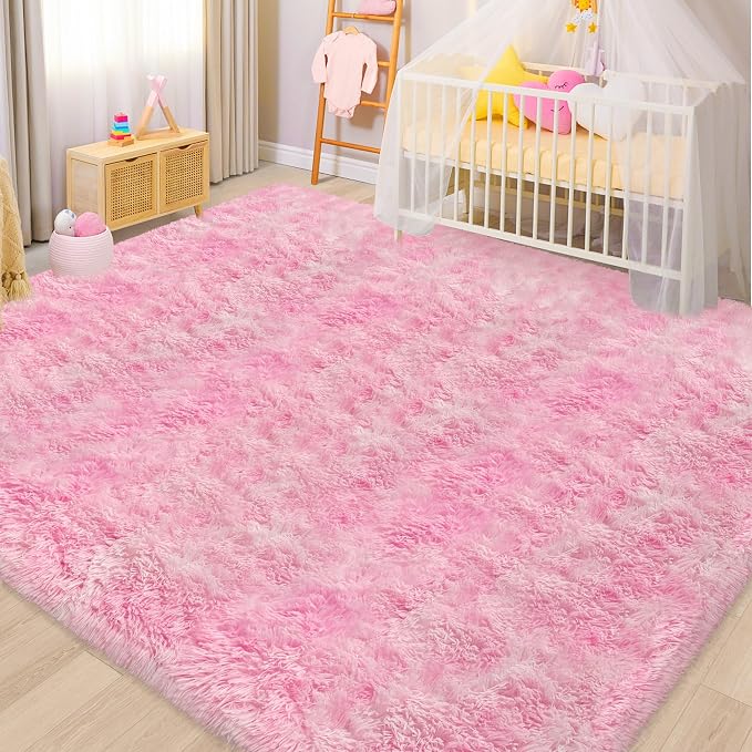8x10 Pink Area Rugs for Bedroom Girls Room, Tie-Dyed Fluffy Pink Rug for - Image 8