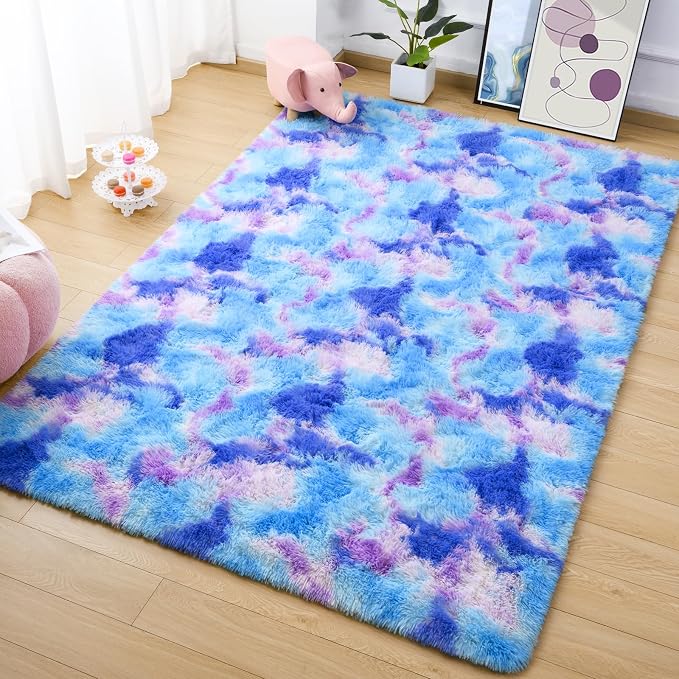AROGAN Soft Rainbow Area Rugs for Girls Room 5x8 Feet, Fluffy Cute Colorful - Image 2
