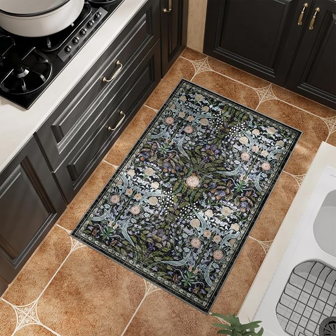 AMTOVO 2x3 Washable Entryway Area Rug Door Mat, Vintage Boho Floral Distressed - Image 5