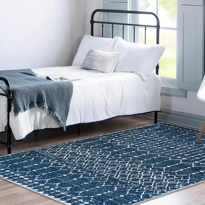 Lahome Moroccan Blue Area Rug 5x7 Machine Washable Non-Slip Throw Living Room - Image 6