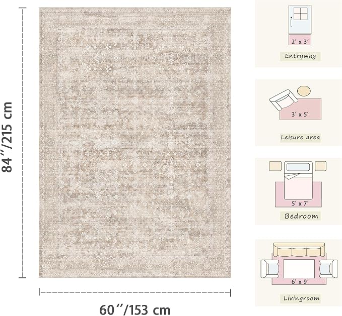 Latte&Fog 6x9 Beige Rugs for Living Room, Large Area Rug for Bedroom, Dining - Image 2
