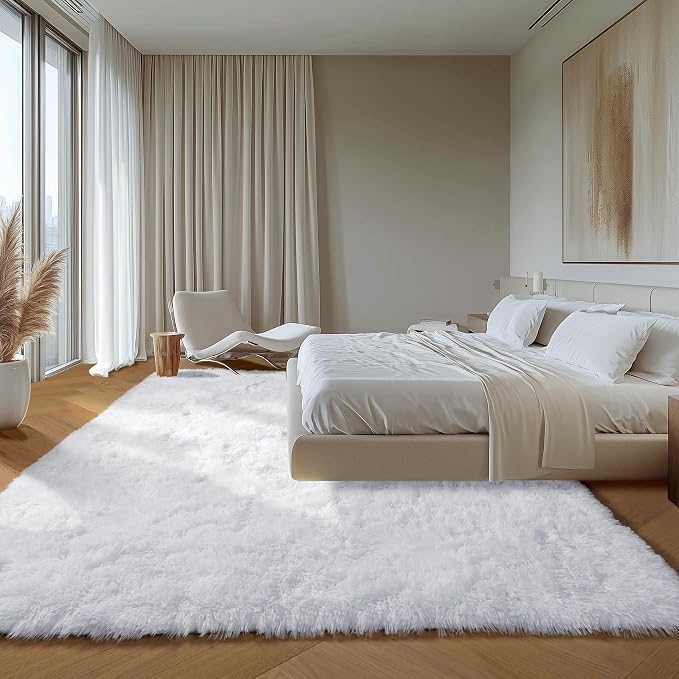 ONASAR White 8x10 Area Rugs for Living Room, Large Fluffy Shag Bedroom Rug - Image 5