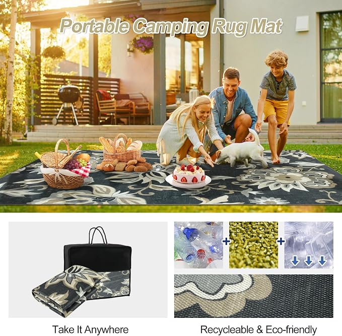 Lahome Black Outdoor Rug 8x10, Non Slip Indoor Outdoor Patio Rug - Image 2