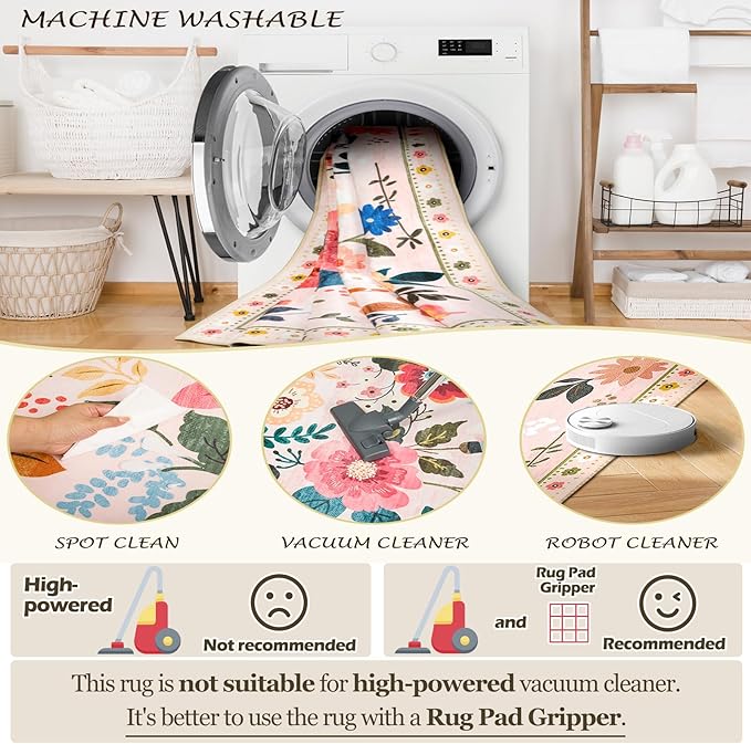 RELEANY Floral 5x8 Area Rugs Washable Print Boho Cute Carpet Non Slip Flower - Image 6