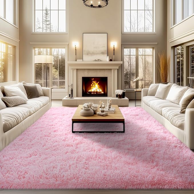 qulint 10x14 Area Rugs for Living Room, Large Fluffy Pink Rugs for Bedroom by QULINT