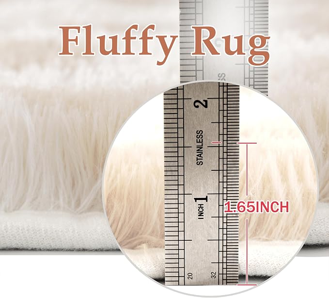 PureCozy Checkered Rug 5x8 Fluffy Shag Living Room Beige Area Rug Modern - Image 6