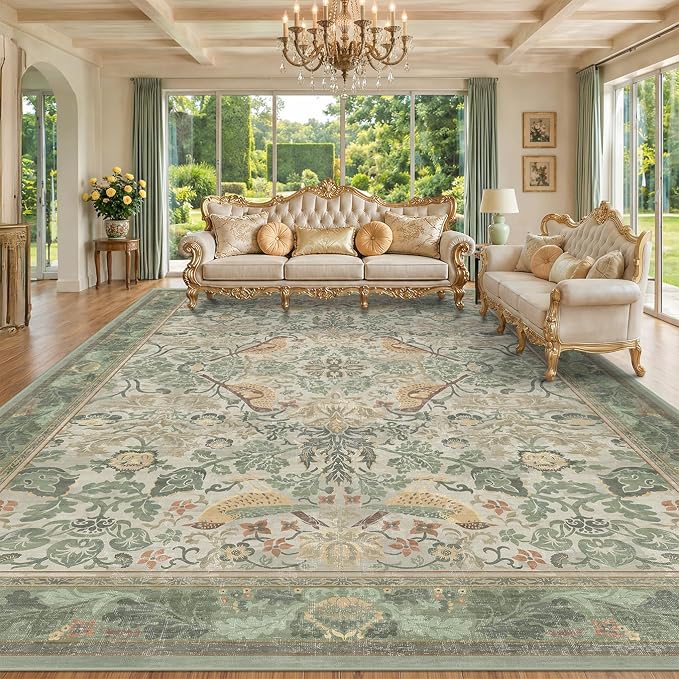 Floral Washable Large Rugs for Bedroom 10x14 by HazoHaus