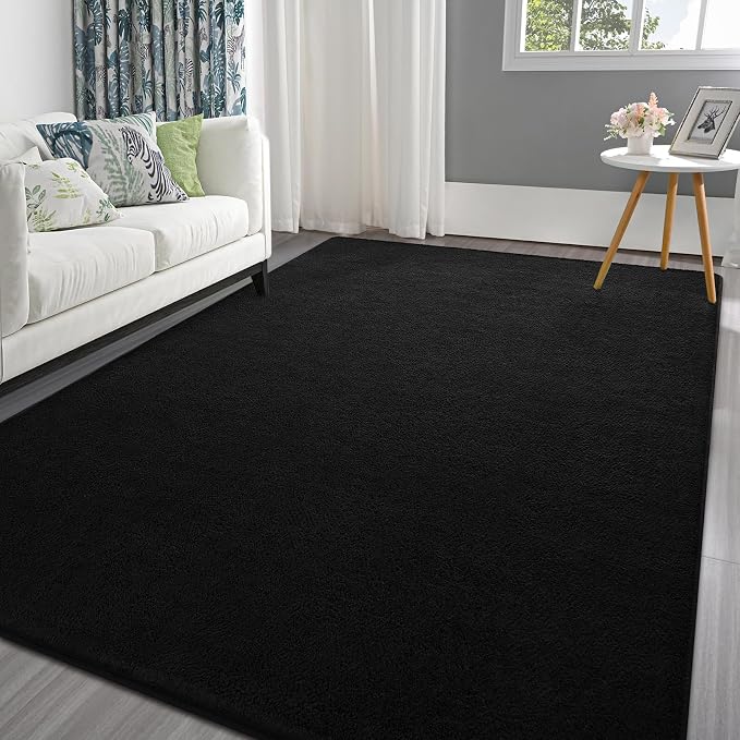 Pettop 6x9 ft Black Area Rugs for Bedroom Living Room, Washable Memory Foam by Pettop