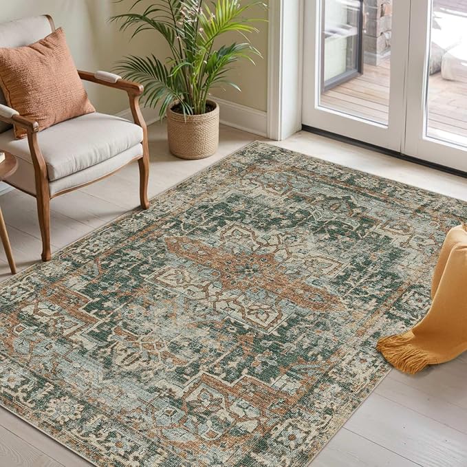 Rugxara 3x5 Rug for Entryway Bedroom, Vintage Retro Boho Throw Rug, Non Slip & - Image 2