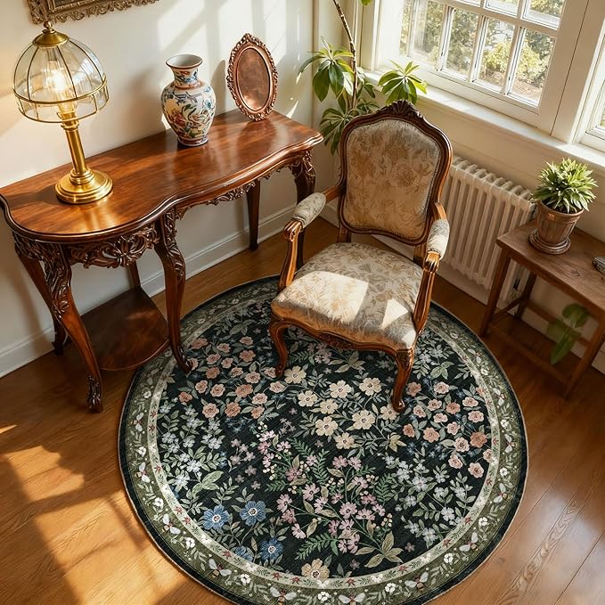 Washable Round Rugs for Bedroom 4ft: Living Room Rug Stain Resistant Non Slip - Image 2