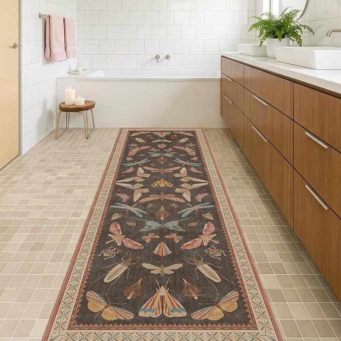 Hazo Haus Vintage Insect Moth Runner Rug 3x12, Washable Non Slip Carpet - Image 3
