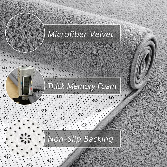 4x6 Feet Grey Area Rugs for Bedroom, Indoor Washable Memory Foam Rug for Living - Image 4