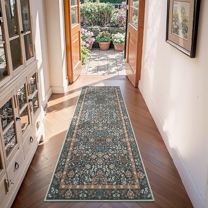 jinchan Zenith Floral Runner Rug 2x6 Washable Kitchen Runner Non-Slip Low-Pile - Image 2