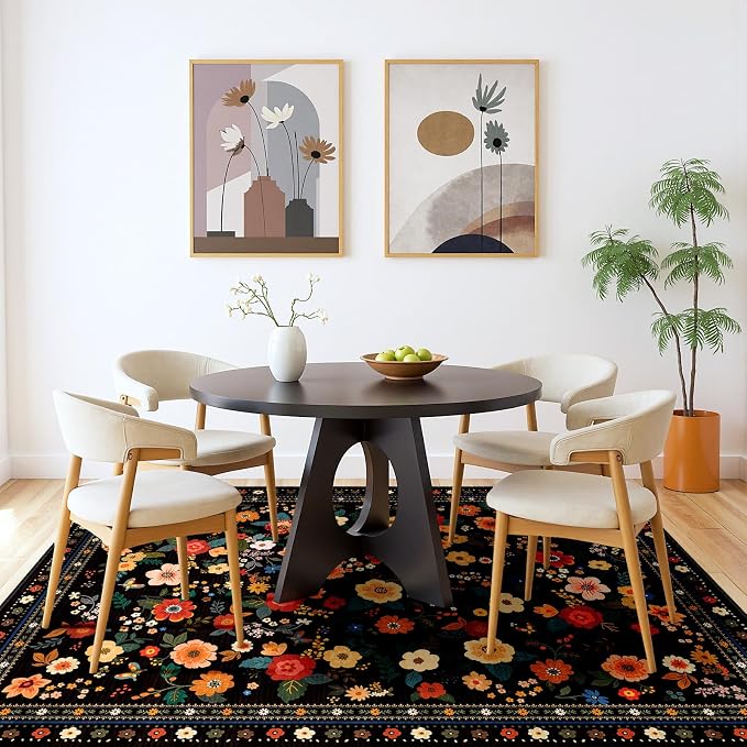 3x5 Area Rugs for Living Room Vacuum-Friendly Machine Washable Area Rug Flower - Image 8