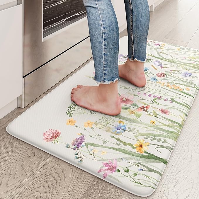 KIMODE Anti Fatigue Kitchen Mat 17.3"x29", Boho Floral Kitchen Floor Mats Non by StayinComfortCookwithJoy