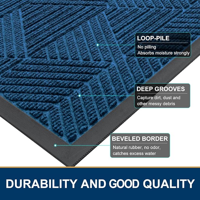 Smiry Front Door Mat Outside Entrance, Heavy Duty Sturdy Natural Rubber Doormat - Image 4