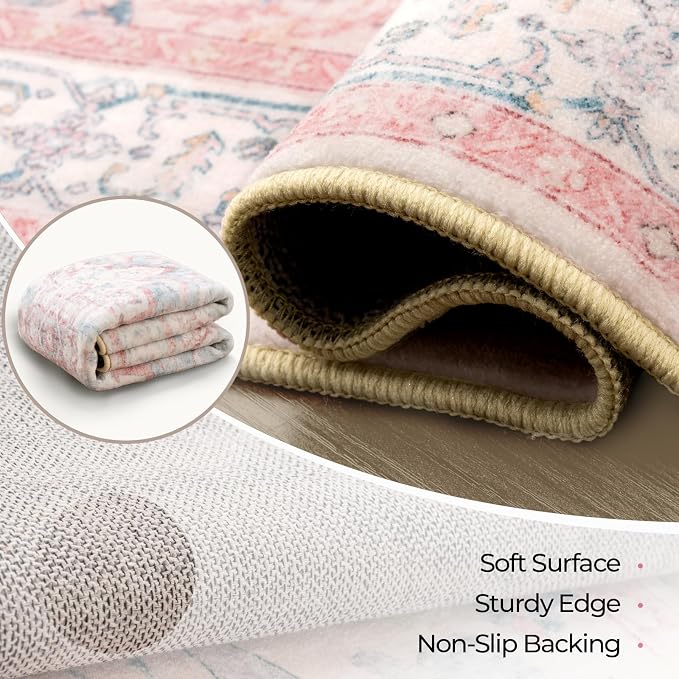 CAPALOCA Machine Washable Rugs Nursery Rug Sq6ft Cute Girl Non Slip Low Pile - Image 4