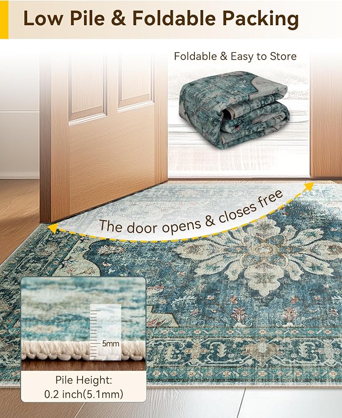RELEANY Area Rugs Runner 2'x5' Washable Non-Slip, Floral Vintage Distress - Image 6