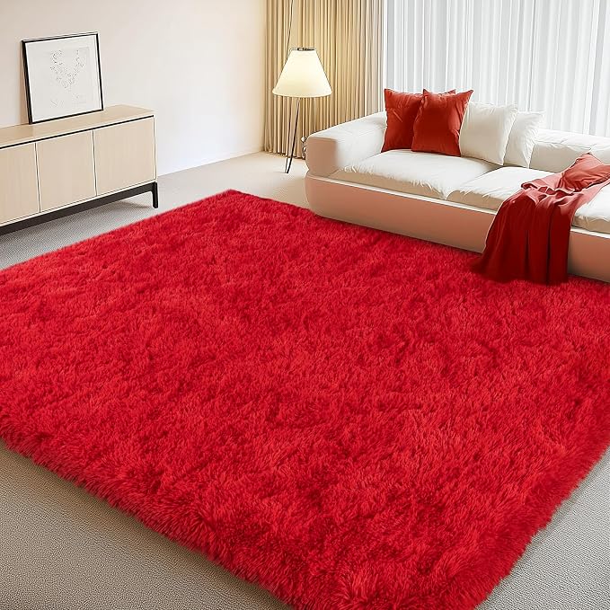 WISH TREE 5x7 Red Rugs for Bedroom, Soft Fluffy Shaggy Rugs for Living Room - Image 4