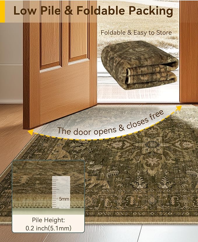 RELEANY Area Rugs Square 10ft Washable Non-Slip, Floral Vintage Distress - Image 3