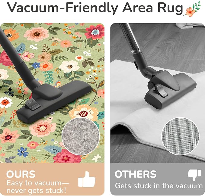 9x12 Area Rugs for Living Room Vacuum-Friendly Machine Washable Area Rug Flower - Image 2