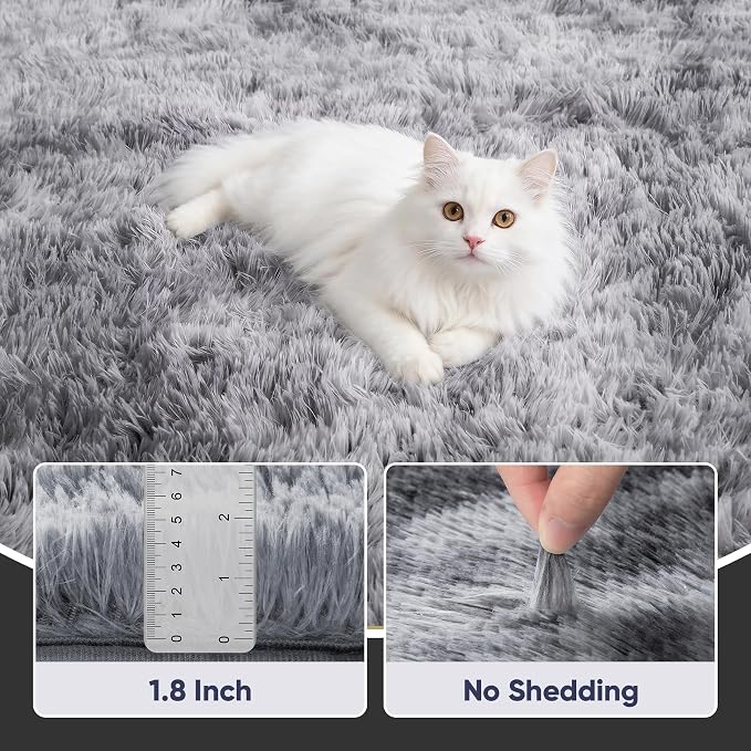 8x10 Area Rugs for Living Room Bedroom: Light Grey Soft Fluffy Shag Upgrade - Image 5