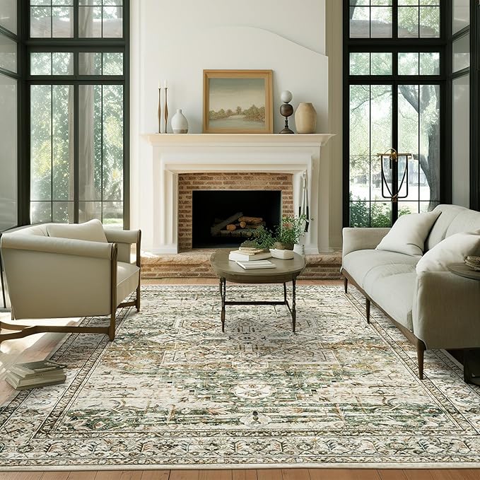 Soalmost 9x12 Area Rugs for Living Room, Non Slip Machine Washable Vintage Rugs by Soalmost