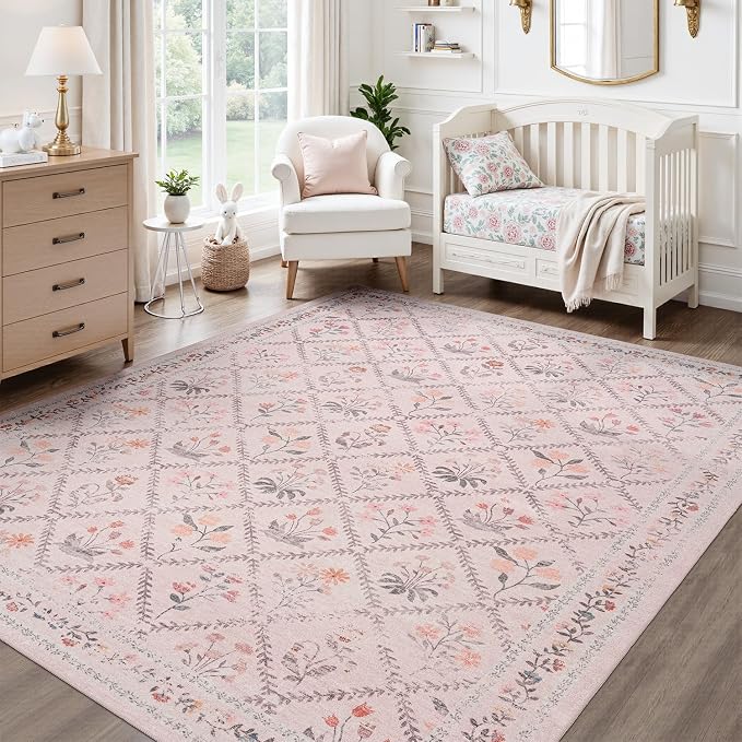 DCX Washable 4x6 Pink Floral Rug - Image 4