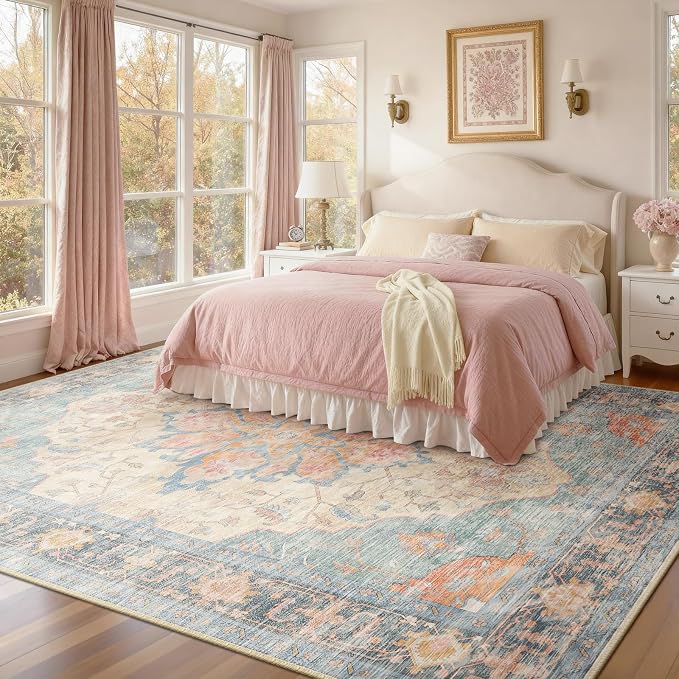 RELEANY Area Rugs 7'x10' Washable Non-Slip, Floral Vintage Distress Medallion - Image 2