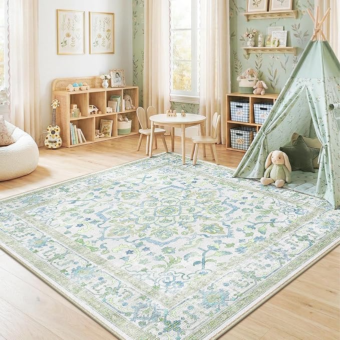 CAPALOCA Machine Washable Rugs Nursery Rug Sq8ft Cute Girl Non Slip Low Pile - Image 9